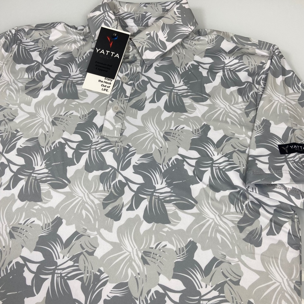 Yatta Golf Mens S Gray Floral Golf Polo Shirt NEW 4-Way Stretch Moisture Wicking